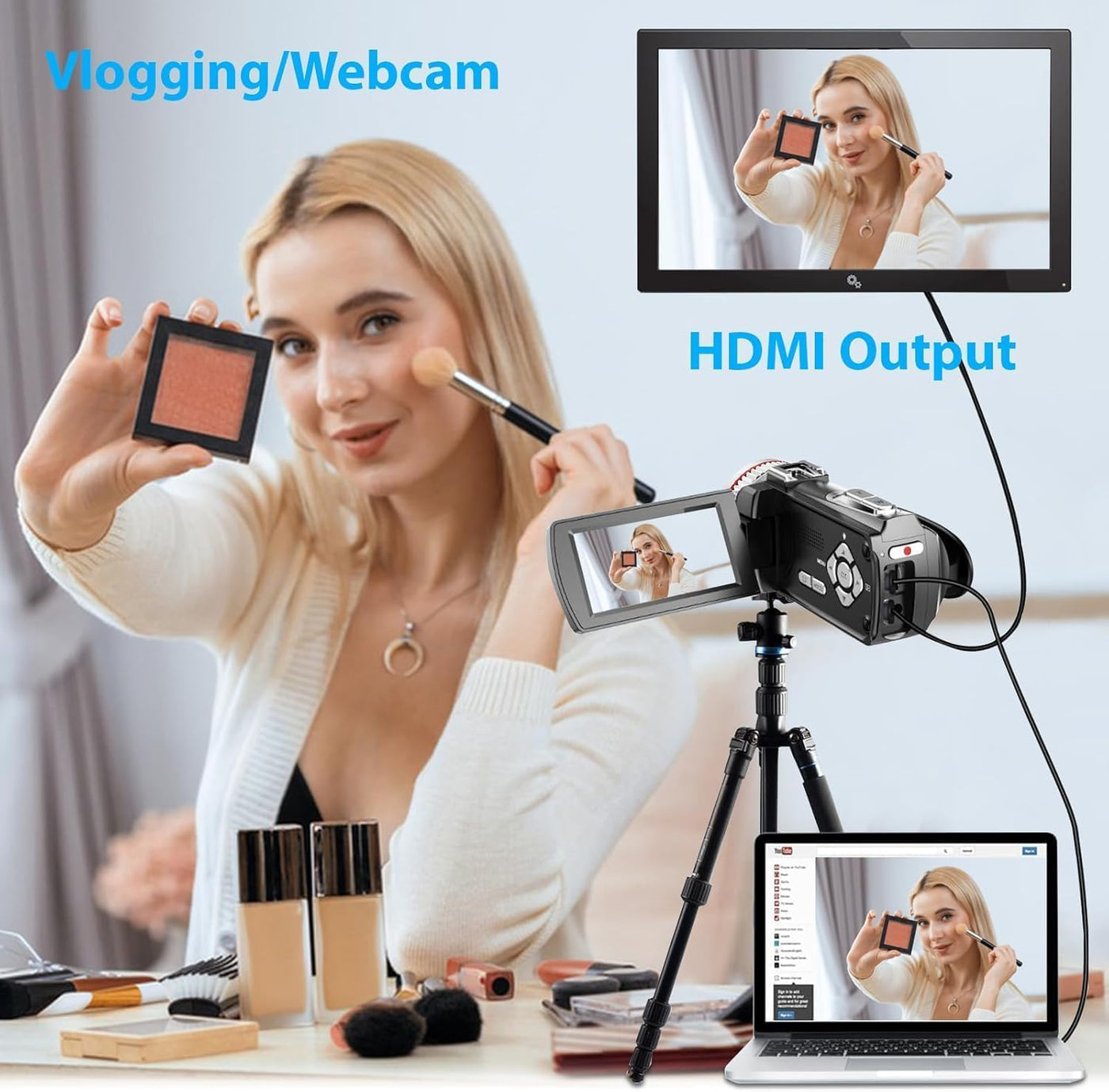 ZIMOCE Videokamera 4K Camcorder, 21X Digital Zoom Vlogging Kamera, 64MP Vlog Kamera für YouTube, 3.0'' 270°Drehbarer Screen Camcorder 4K mit 64 GB Karte, Externem Mikrofon, 2 Batterien