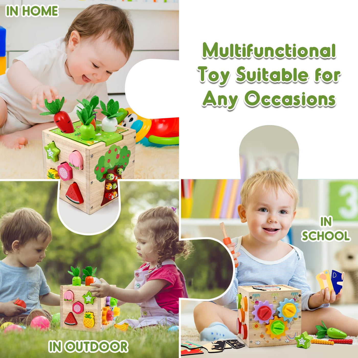 AiTuiTui Motorikwürfel 5 in 1 Aktivitätswürfel Spielzeug ab 1 2 3 4 Jahr Geschenk, 49 Pcs Montessori Lernspielzeug Steckwürfel Holzspielzeug für Kinder, Activity Center Baby ab 18 Monaten