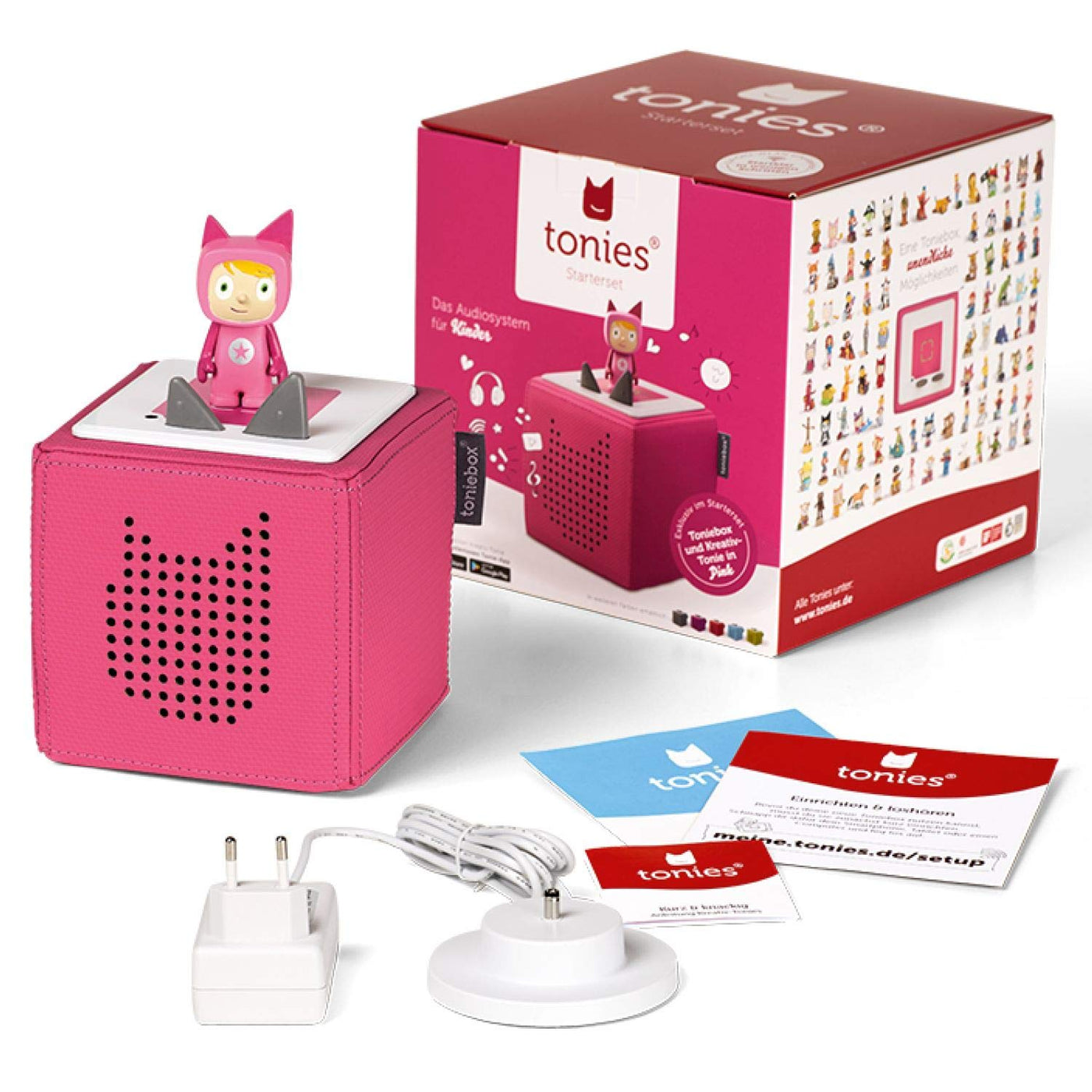 Toniebox Extrapack – Toniebox Starterset Pink mit Kreativtonie + 4 x Pferde Hörfiguren, Audioplayer für Hörbücher und Lieder, kabellose Musikbox mit Pferde Hörspiel