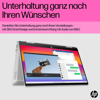 HP Pavilion x360 2-in-1 Laptop | 14" FDH Touchdisplay | Intel Core i5-1335U | 16 GB DDR4 RAM | 512 GB SSD | Intel Iris Xe | Windows 11 Home | QWERTZ Tastatur | Natural Silver