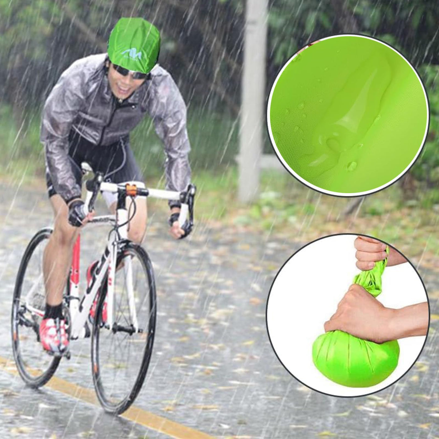 ARROMI 2 Stück Fahrradhelm Regenschutz, Rucksack Regenschutz, atmungsaktiver und wasserfester Helmüberzug, für Wandern, Camping, Radfahren, Step by Step Regenschutz(Fluoreszierendes Grün)