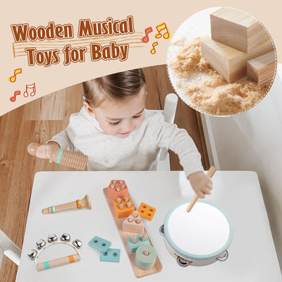 Musikinstrumente für Kinder ab 1-3 Jahre Holz Montessori Instrumente Musikinstrumente Baby 6 bis 12 Monate Percussion-Instrumente Musikspielzeug-Set für Kleinkinde (Natürlich)
