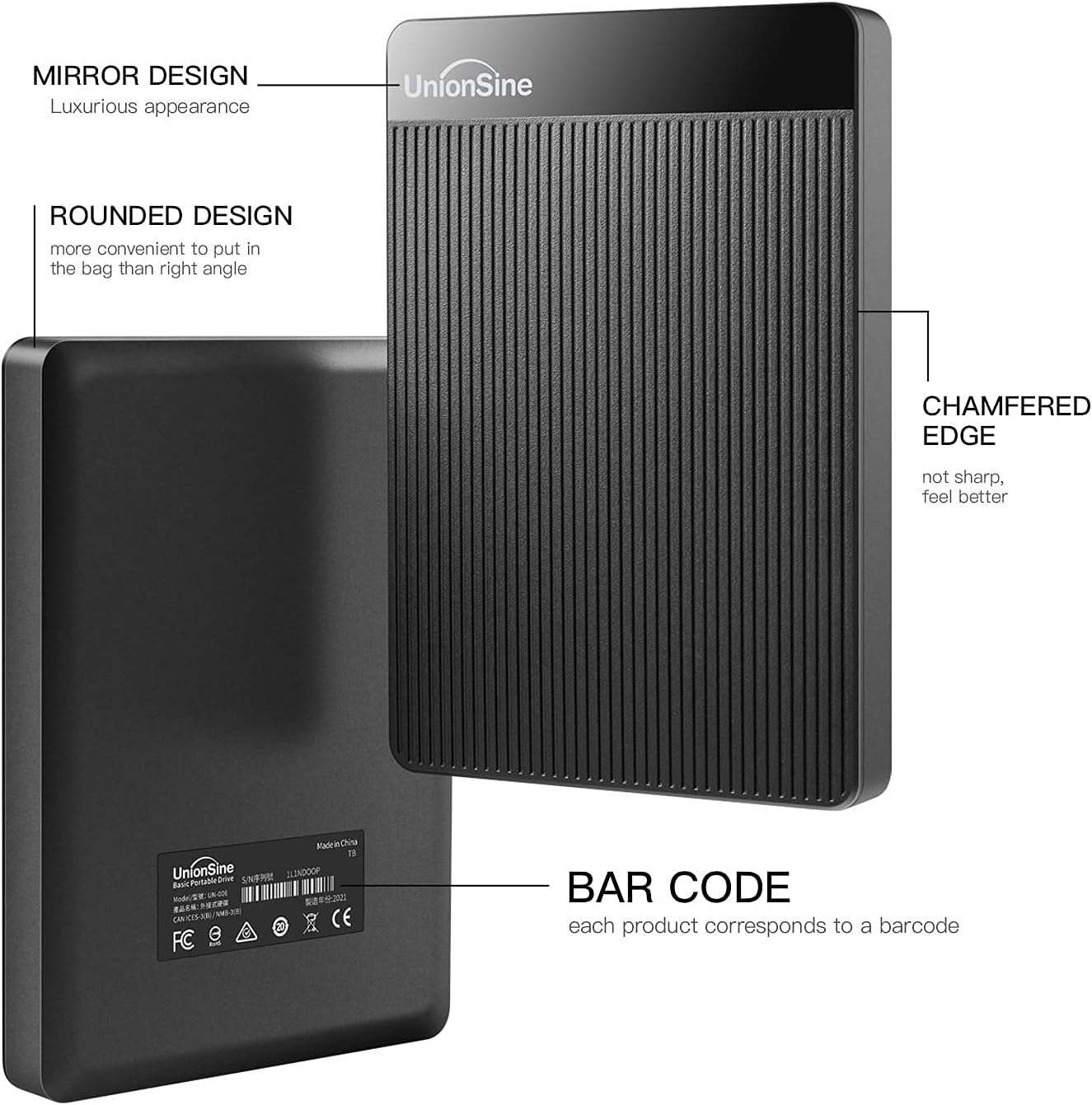 UnionSine Externe Festplatte 1.5TB ultradünn tragbar 2,5 Zoll USB 3.0, SATA, Festplattenspeicher für PC, Mac,TV, Wii U, Xbox, PS4 (Schwarz) HD2510