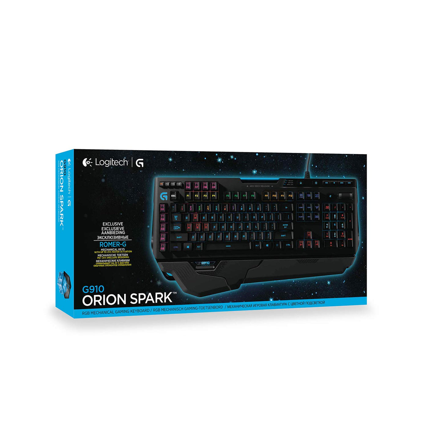 Logitech G910 Orion Spectrum mechanische Gaming-Tastatur, Taktile Romer-G Switches, RGB-Beleuchtung, 9 Programmierbare G-Tasten, Anti-Ghosting, ARX-Zweitbildschirm Feature, Skandinavisches-Layout, Schwarz