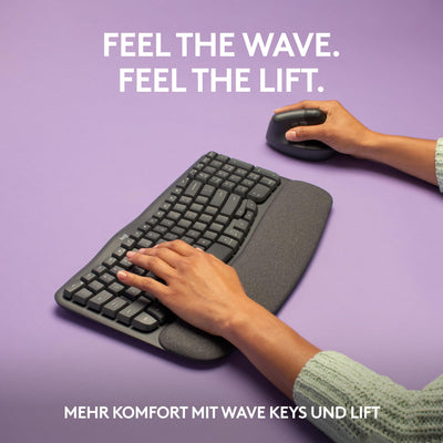 Logitech Wave Keys und Lift vertikale Maus – Ergonomisches Bundle – kabellose Tastatur mit gepolsterter Handballenauflage und vertikale kabellose Maus – Bluetooth, Multi-OS, Windows/Mac - Graphit