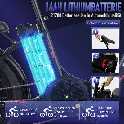Fafrees F20 E-Bike Klapprad Elektrofahrrad 250W 36V 16AH Akku mit Superkapazität 20 Zoll Faltbares City Bike E-Mountainbike 20"*3.0 Fat Tire Tragfähigkeit 130kg (Schwarz Stil 2)