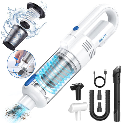 SIMWAL Auto Handstaubsauger Akku Kabellos - 9500PA stark tragbar Mini Staubsauger - 30Min Laufzeit USB aufladbar Autostaubsauger mit Waschbar HEPA Filter LED Beleuchtung für Haus, Küche, Büro