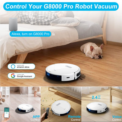 Tikom Saugroboter mit Wischfunktion 2 in 1, G8000 Pro Staubsauger Roboter, 4500Pa Starke Saugkraft Roboterstaubsauger, Selbstaufladend, WLAN, 150Mins Max, Ideal für Tierhaare, Teppich, Hartboden