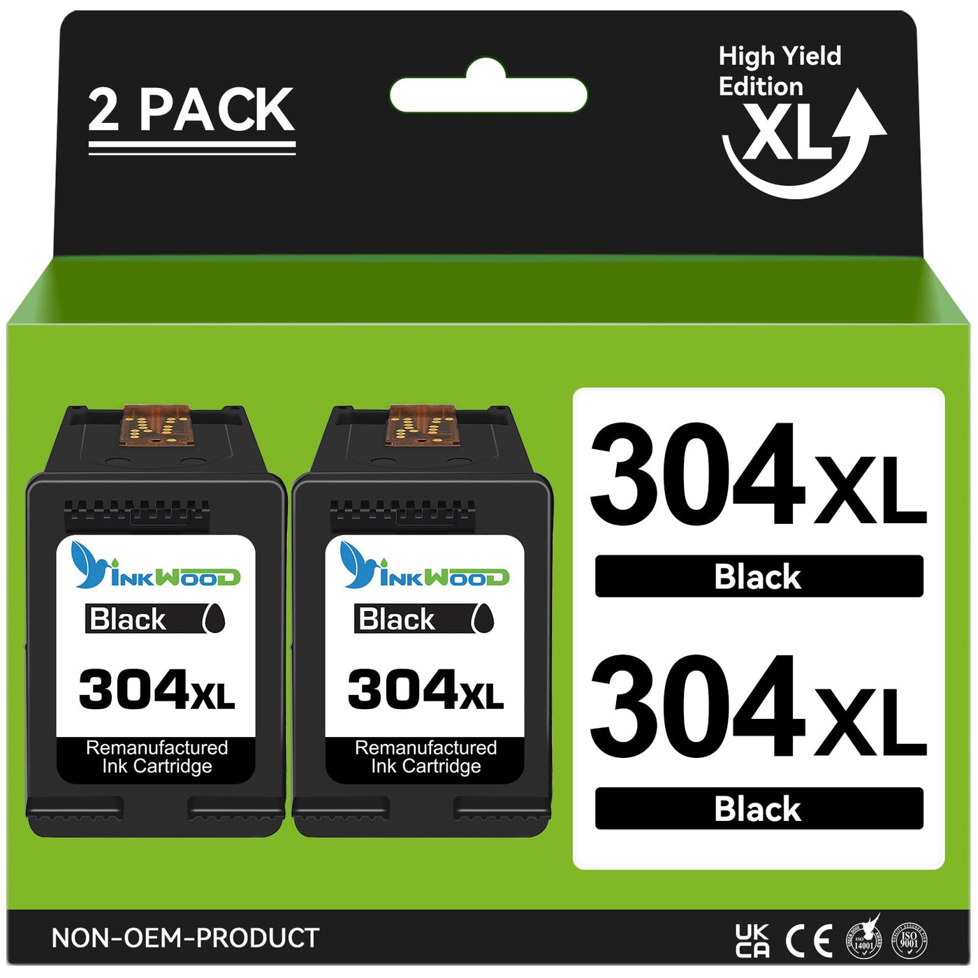 Inkwood 304 Druckerpatronen, 304 XL Schwarz Kompatibel für HP 304 Druckerpatronen, für HP Envy 5000 5030 5010 5032 5020 für HP DeskJet 2630 3750 3720 3762 2633 3730 2632 2620 3733 3735