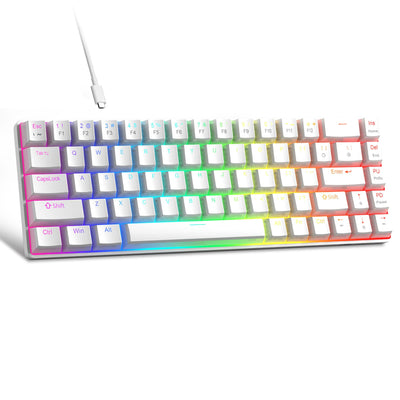 MageGee Tragbare 60% mechanische Gaming-Tastatur, roter Schalter, PBT Pudding-Tastenkappen, RGB-Hintergrundbeleuchtung, Mini-kabelgebundene Büro-Tastatur für Windows Laptop PC,Weiß
