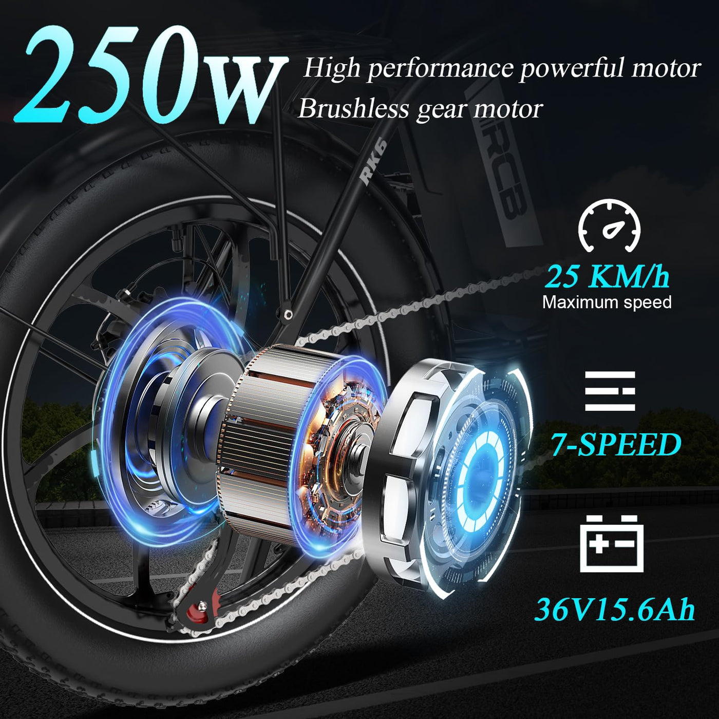 RCB RK6 20" E Bike für Erwachsene, 250W Motor 36V 15.6Ah Akku, 7-Gang,Breitreifen Klappbares E-Bike, Leichtes Elektrofahrrad für Stadtpendler