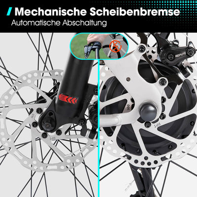 Hiland 26 Zoll Elektrofahrrad, 7 Gang 250W Motor E-Bike für Männer Frauen, Herren und Damen Elektro-Mountainbike mit Scheibenbremsen, 36V 7.8Ah Akku E-MTB, Weiß