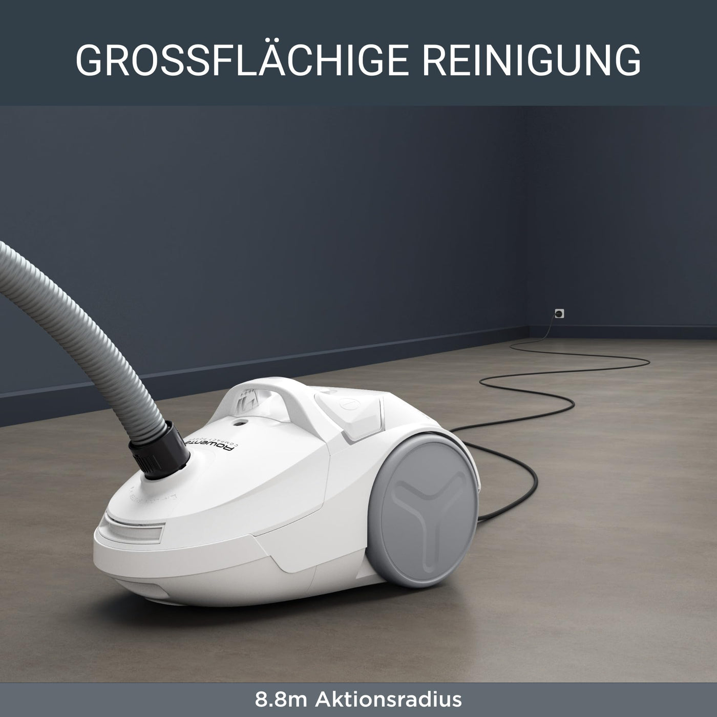 Rowenta Compact Power Staubsauger mit Beutel, Niedriger Energieverbrauch, 900 Watt, 3 Liter Staubbeutel, Langes Kabel, Weiß, RO3927EA