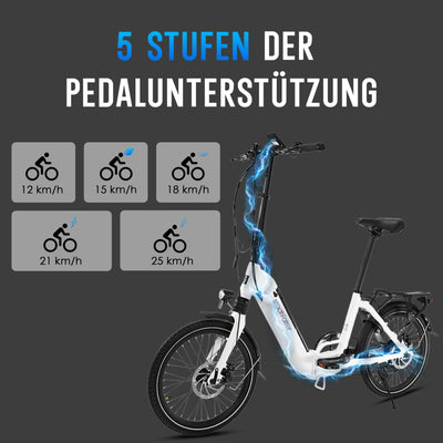 AsVIVA E-Bike Klapprad 20 Zoll – faltbares Pedelec für Erwachsene, 14,0Ah Samsung Akku, bis 100 km Reichweite, 25 km/h – leichtes E-Faltrad für Damen & Herren – elektrisch & kompakt (Weiß)