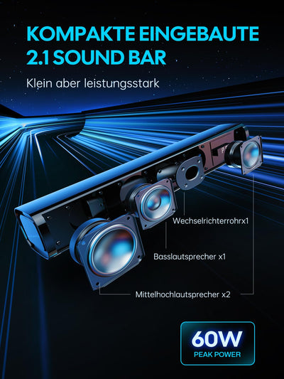 MEVOSTO Soundbar für TV Geräte PC Gaming Soundbar 60W Mini 2.1CH Integrierte Subwoofer BT5.4 Lautsprecher Computer mit USB Digital Audio/Optisch/AUX Voice Enhance 3 EQ Kompatibel Spielkonsolen-40cm