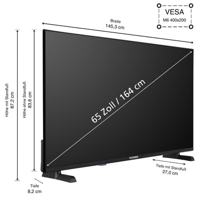 Telefunken QLED Fernseher 65 Zoll Smart TV VIDAA QU65VP750S 4K Fernseher UHD, HDR TV mit Dolby Vision, Dolby Atmos, Triple-Tuner und 6 Monate HD+ inkl., LED TV schwarz