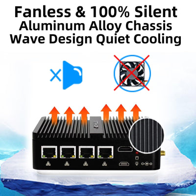 STRHIGP Firewall Mini PC OPNsense Appliance Celeron J4125 4 * 2.5GbE Ethernet LAN, 8GB DDR4 128GB SSD, VPN Router Hardware AES-NI Fanless Computer, HD, COM, 6USB, SIM Slot Home IT Industry