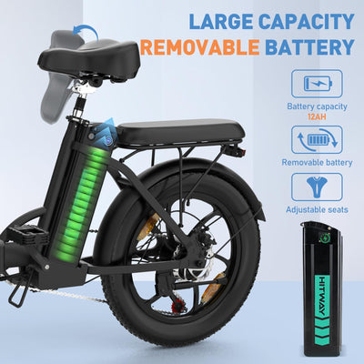 HITWAY E Bike Elektrofahrrad E-Fahrrad 20 Zoll Fat Tire faltbares Elektrofahrrad, 250W/36V/12 Ah Akku, Maximale Laufleistung 35–90 km