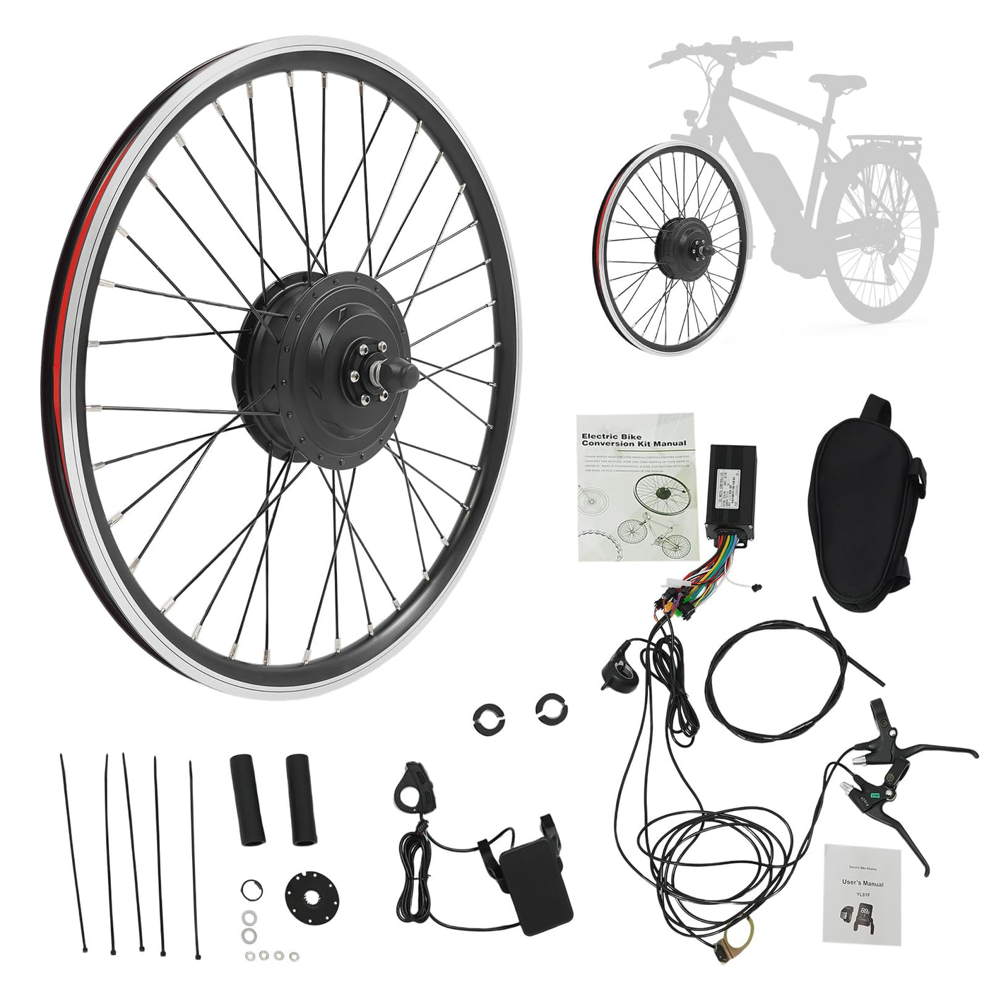 JINPRDAMZ 24 Zoll 500W 36V Ebike Umbausatz mit LCD Display, Frontmotor Fahrrad E-Bike Hub Umbausatz, E-Bike Vorderrad Umbausatz Kit Elektrofahrrad Umbausatz