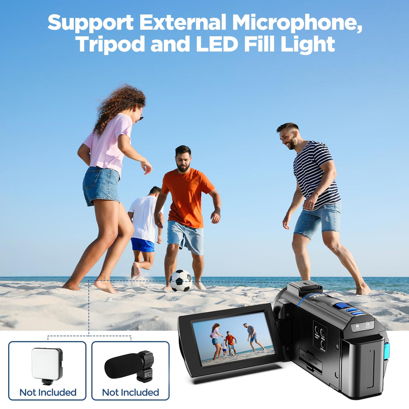 Videokamera 4K, 48MP Camcorder Vlogging Camera für YouTube, 16X Digitalzoom Nachtsicht Vlog Kamera, 3" 270° drehbarer Touchscreen Webcam Video Camera 4K mit 32GB SD-Karte, Fülllicht, Fernbedienung