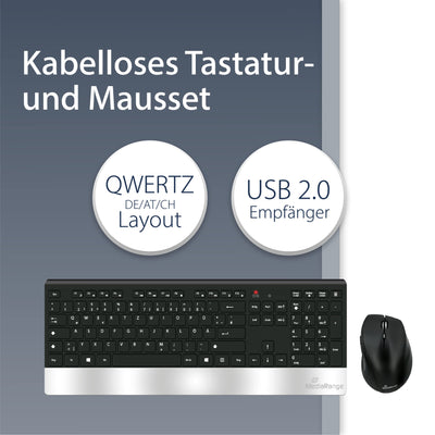 MediaRange Funk-Tastatur- und Maus-Set, Highline Serie, QWERTZ, schwarz/silber