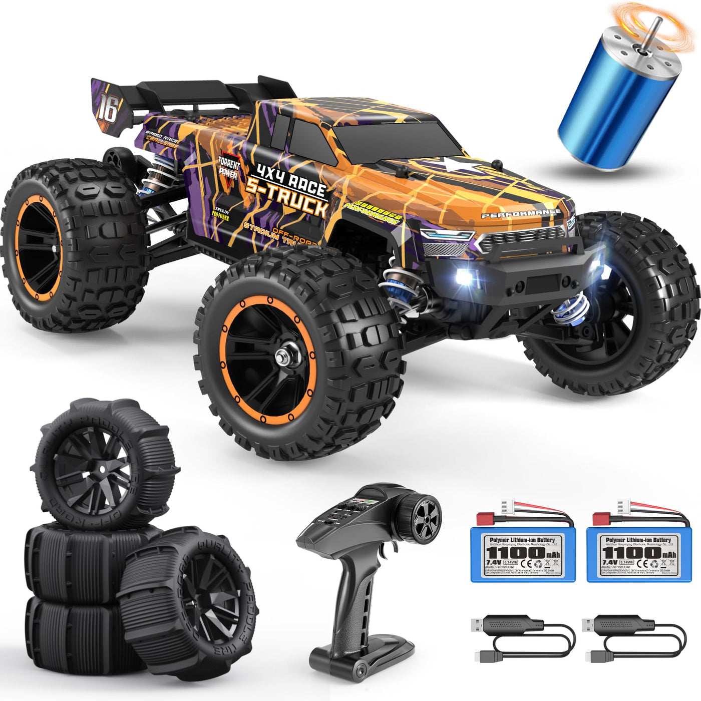 HAIBOXING Bürstenlose Fernbedienungs Auto 16890A 1/16 RC Auto 48 km/h Top Speed, Hobby Ferngesteuertes Auto für Erwachsene und Jungen All Terrain Off-Road Truck mit Spare Paddle Tires für Sand Land