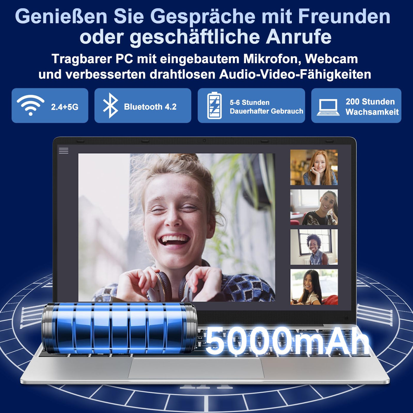 NOTODD 2025 Laptop 14 Zoll Win 11 Pro 6GB RAM 256GB SSD Unterstützung 1TB (TF 1TB) Notebook Celeron N4020 (bis2.8GHz) 5000mAh 1920x1080p WiFi Deutscher Tastaturschutz und kabellose Maus-Silver