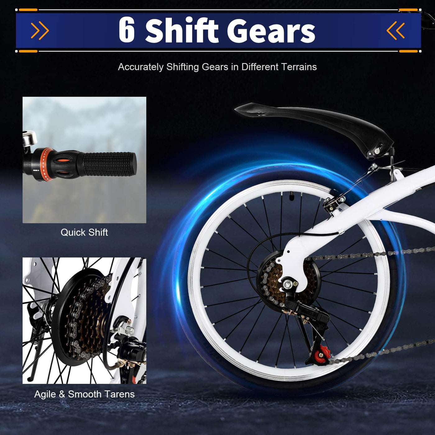 20" 6-Gang Faltrad Klappfahrrad Modern Klapprad Folding FahrräDer Faltbares Erwachsene City Bike Einstellbar Unisex Damen Herren Geeignet FüR Stadt Camping Sport Outdoor Radfahren Pendeln Weiß