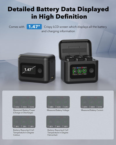 Smart Schnelllade-Hub, für DJI Osmo 360 Akku-Ladegerät, 30W LCD-Anzeige Akku-ladegehäuse Zubehör mit Kabel für Action 5 Pro/4/3 Batterie SOC Intelligente Zweiwegladestation (Für DJI)