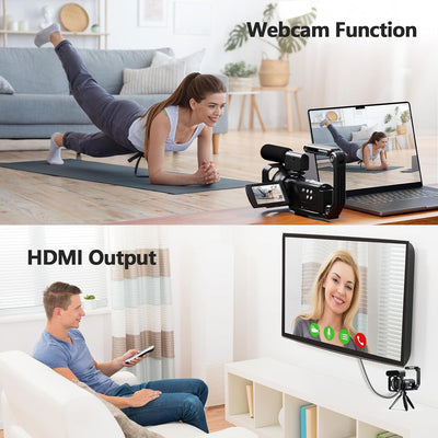 Videokamera 5K 56MP Camcorder Vlogging Kamera für YouTube,WiFi Nachtsicht 3" 270° drehbarer Touchscreen Video Vlogging Camera mit 64GB Karte, Mikrofon, Stabilisator, Fernbedienung,2 Batterien,Stativ