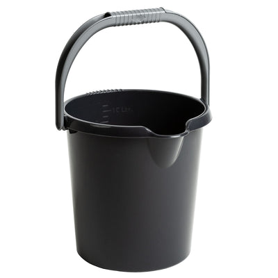 2X Eimer mit Ausguss und Henkel - 10 Liter - schwarz - Putzeimer Haushalt Küche Bad Camping Kunststoff Eimer Haushaltseimer Wassereimer