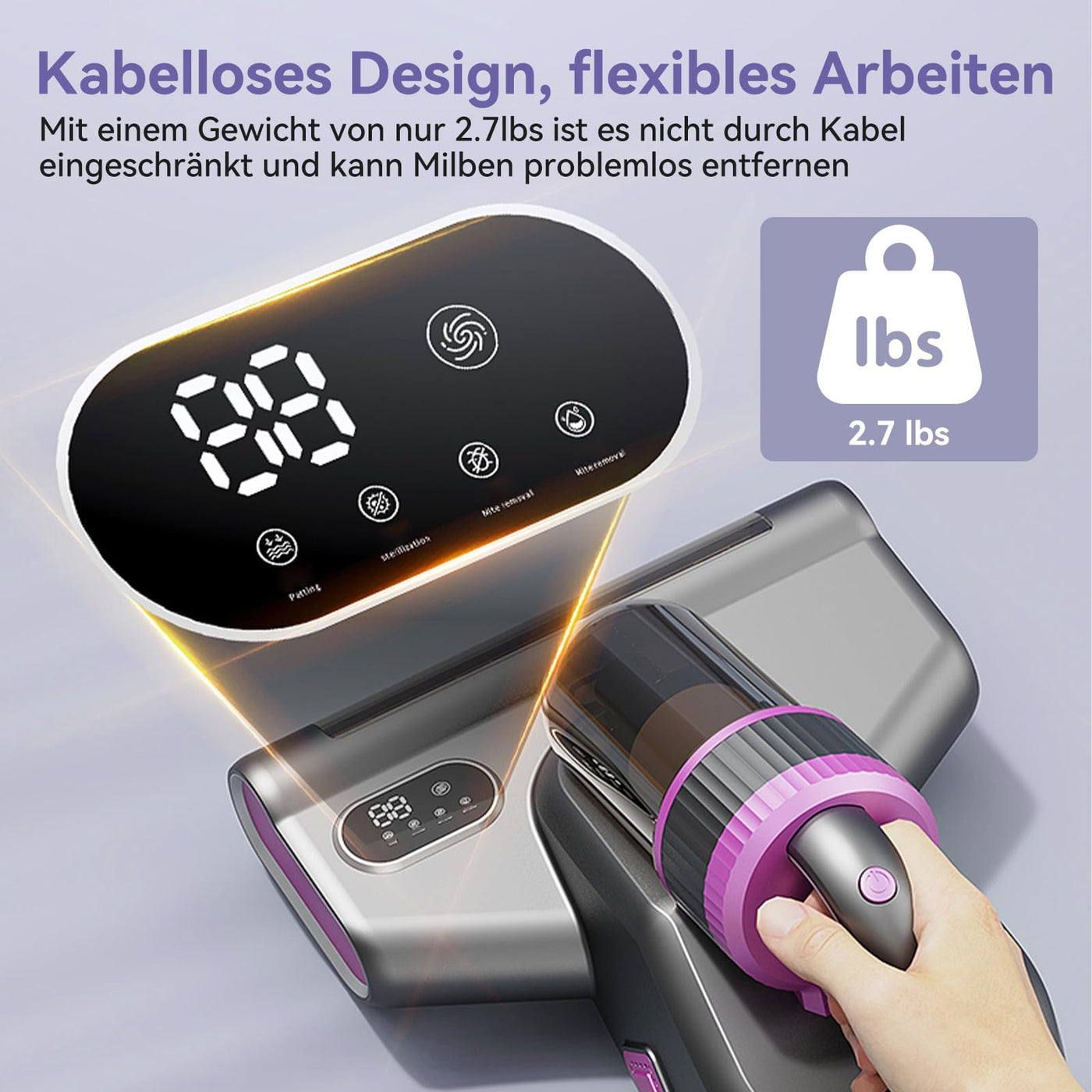 BUICXJKZ Milbensauger für Matratzen, Milbensauger mit UV-Licht 15Kpa Starke Absaugung, 500W Milbenstaubsauger mit LED-Anzeige, Matratzenreiniger für hygienische Reinigung, für Allergiker