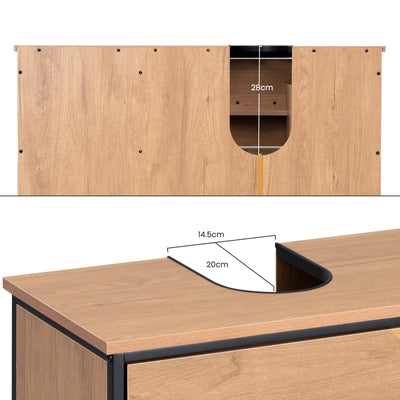 EUGAD Waschbeckenunterschrank, Badezimmerschrank mit 2 Schubladen 3 offenen Fächern, Unterschrank mit verstellbaren Ablagen, freistehender Waschtischunterschrank, 90x60x30 cm