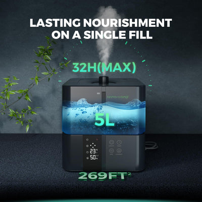 MARS HYDRO Pflanzen Luftbefeuchter 5L, Top-Fill Ultraschall Humidifier, mit einstellbarer Luftfeuchtigkeit, Timer-Funktion und Leise Betrieb für Growzelt, Innenbepflanzung, Schlafzimmer