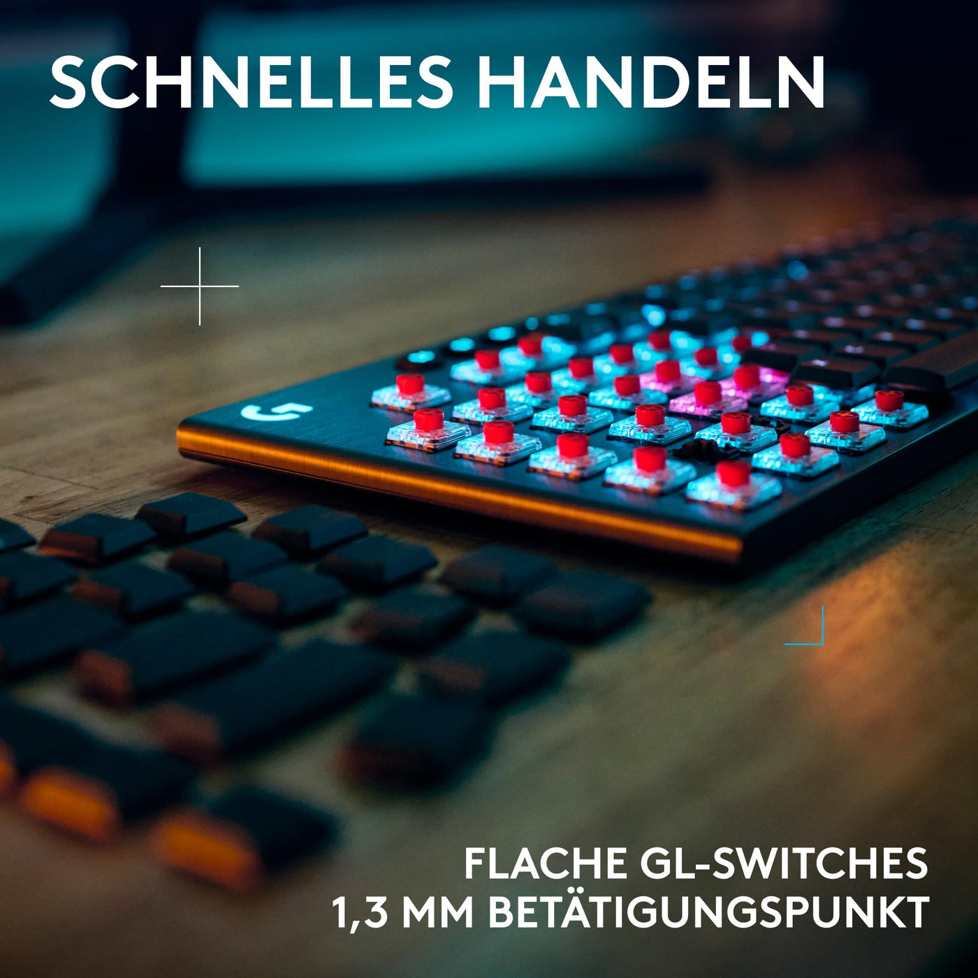 Logitech G G915 X LIGHTSPEED TKL – flache kabellose Gaming-Tastatur mit Double-Shot-PBT-Tastenkappen, RGB-Hintergrundbeleuchtung, roten linearen GL-Switches für PC/Mac, DEU QWERTZ-Layout - Schwarz