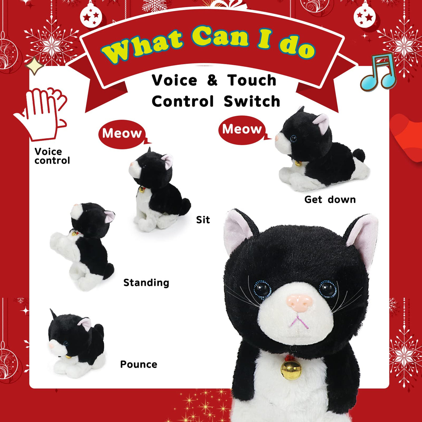 SWTOIPIG Interaktives Elektronisches Plüschtier – Upgrade mit LED-Lichtaugen, Animierte Soundsteuerung, Elektronisches Haustier, Roboter, Katze, Kätzchen, Spielzeug, Geschenke für Jungen und Mädchen