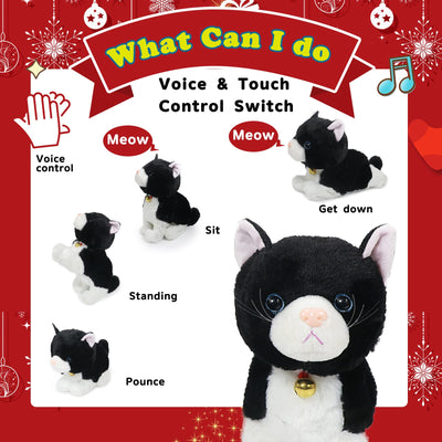 SWTOIPIG Interaktives Elektronisches Plüschtier – Upgrade mit LED-Lichtaugen, Animierte Soundsteuerung, Elektronisches Haustier, Roboter, Katze, Kätzchen, Spielzeug, Geschenke für Jungen und Mädchen