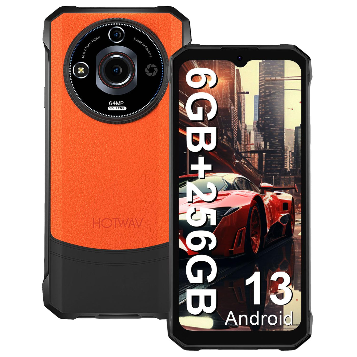 HOTWAV T7 PRO Outdoor Smartphone, 6,6 Zoll 12GB+256GB (2TB Erweiterbar) Android 13 Outdoor Handy Ohne Vertrag, 6280mAh 64MP+8MP Kamera Baustellenhandy Dual SIM 4G Handy-Face ID/NFC/Fingerabdruck/IP68