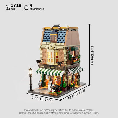 Funwhole Buchcafé Beleuchtetes Baukasten Set - Stadtkaffeehaus LED Licht Modularer BAU Modellsets 1718 Stücke für Erwachsene und Jugendliche