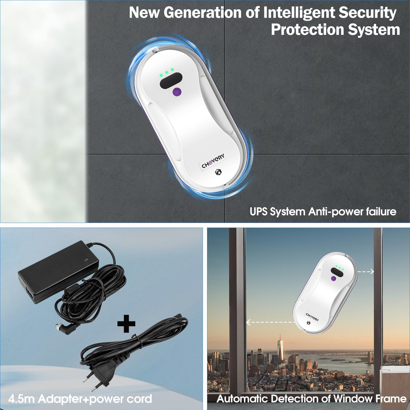 CHOVERY CL-2 Fensterputzroboter, der Fensterputzroboter Fenster Roboter mit Fernbedienung, automatischer Fensterputzer, Fensterreiniger Roboter, Glasreinigungsroboter, 3000 Pa Fenstersauger