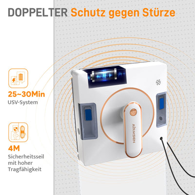 AIRMSEN YW500 Fensterputzroboter, Intelligenter Elektrischer Fensterputzer 3000Pa geeignet zur Glasreinigung, Automatische Wegplanung, Standort Speicher, Kantenerkennung Technologie