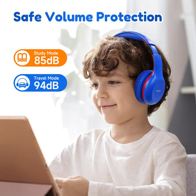 EarFun Bluetooth Kopfhörer Kinder, 85/94dB Lautstärkeregelung, HiFi Sound, HD-Mikrofon, 40 Std Akku, Faltbare, Einstellbar, Kopfhörer Kabellos Bluetooth Kinder für Schule/Reise/PC, Marineblau