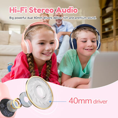 EarFun Bluetooth Kopfhörer Kinder [2er-Pack], 85/94dB Lautstärkeregelung, HiFi Sound, HD-Mikrofon, 40 Std Akku, Faltbare, Einstellbar, Kopfhörer Kabellos für Schule/Reise/PC, mit Sharing Splitter