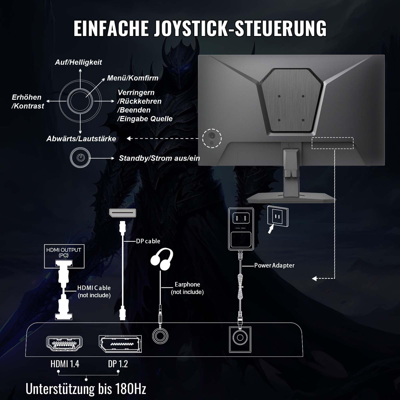 Minifire Gaming Monitor 24 Zoll, 180 Hz, 1ms, AMD FreeSync, Full HD(1920 x 1080), Rahmenlos Bildschirm, Einstellbar, 300Nits, sRGB 110%, HDMI 1.4&DP 1.2-(MFG24F4L HDMI-Kabel im Lieferumfang enthalten