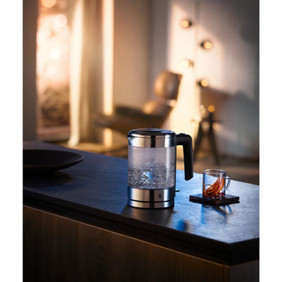 WMF Küchenminis Wasserkocher Glas 1 Liter, kabelloser Wasserkocher klein, Wasserstandanzeige, Kalk-Wasserfilter, Kochstoppautomatik, 1900 Watt,
