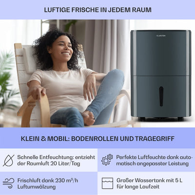 Klarstein Luftentfeuchter & Luftreiniger Elektrisch, 20 L Raumentfeuchter Klein für Wohnung Schlafzimmer Badezimmer Keller, Effizienter Bad/Raum Entfeuchter, Elektrischer & Kleiner Luftentfeuchter