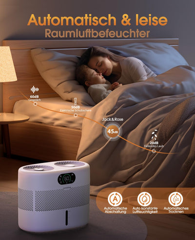 Luftbefeuchter große Räume bis ca. 56m² Verdampfer Luftbefeuchter Ohne Sprühnebel 7,6L Top Fill Luftbefeuchter bis 40H, Fernsteuerbares Humidifier für Kinderzimmer mit 45dB Leise für Schlafzimmer
