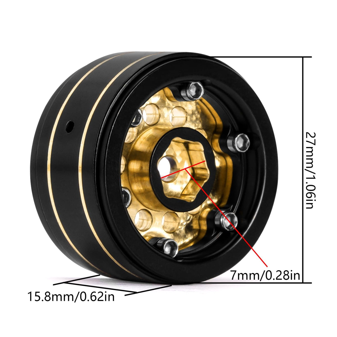 INJORA 1.0" Beadlock Felgen Schwarz Beschichtet Messing Felgen für 1/24 1/18 RC Crawler Car Axial SCX24 AX24 TRX4M FCX24,Messing
