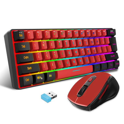 Snpurdiri 60% Prozent Tastatur Maus Set Kabellos, Wireless Gaming Tastatur und Maus Combo, Enthalten 2.4G Small Mini 60% Merchanical Feel Tastatur, Ergonomisches Design Vertical Feel Maus (BlackRed)