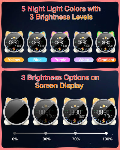 Lemnoi Kinderwecker Lichtwecker für Jungen und Mädchen, Batteriebetrieben Kinder Schlaftrainer mit Nachtlicht, Countdown, Snooze-Funktion, 3 Helligkeitsstufen und Buntem Licht, Lichtwecker für Kinder